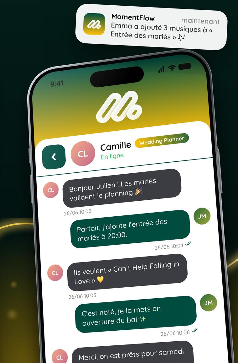 Capture de l'application MomentFlow